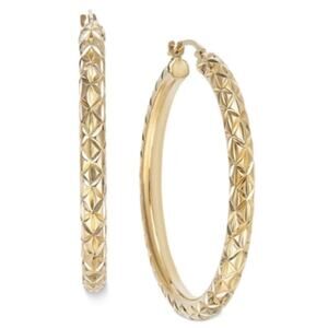 14K Gold Over Resin Hoop Diamond Cut Earrings Style Stunning Trendy Fashion NEW